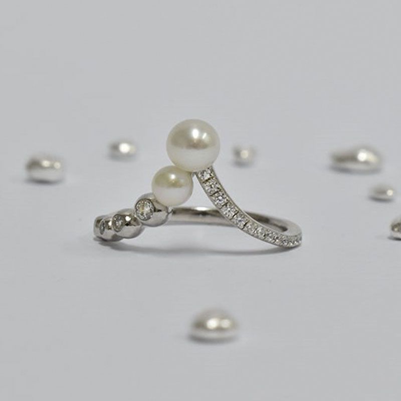 ROSETT - Anillo tiara dos perlas en degradado y piedras incoloras Plata 925