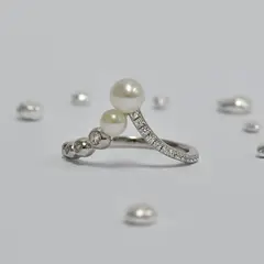 ROSETT - Anillo tiara dos perlas en degradado y piedras incoloras Plata 925
