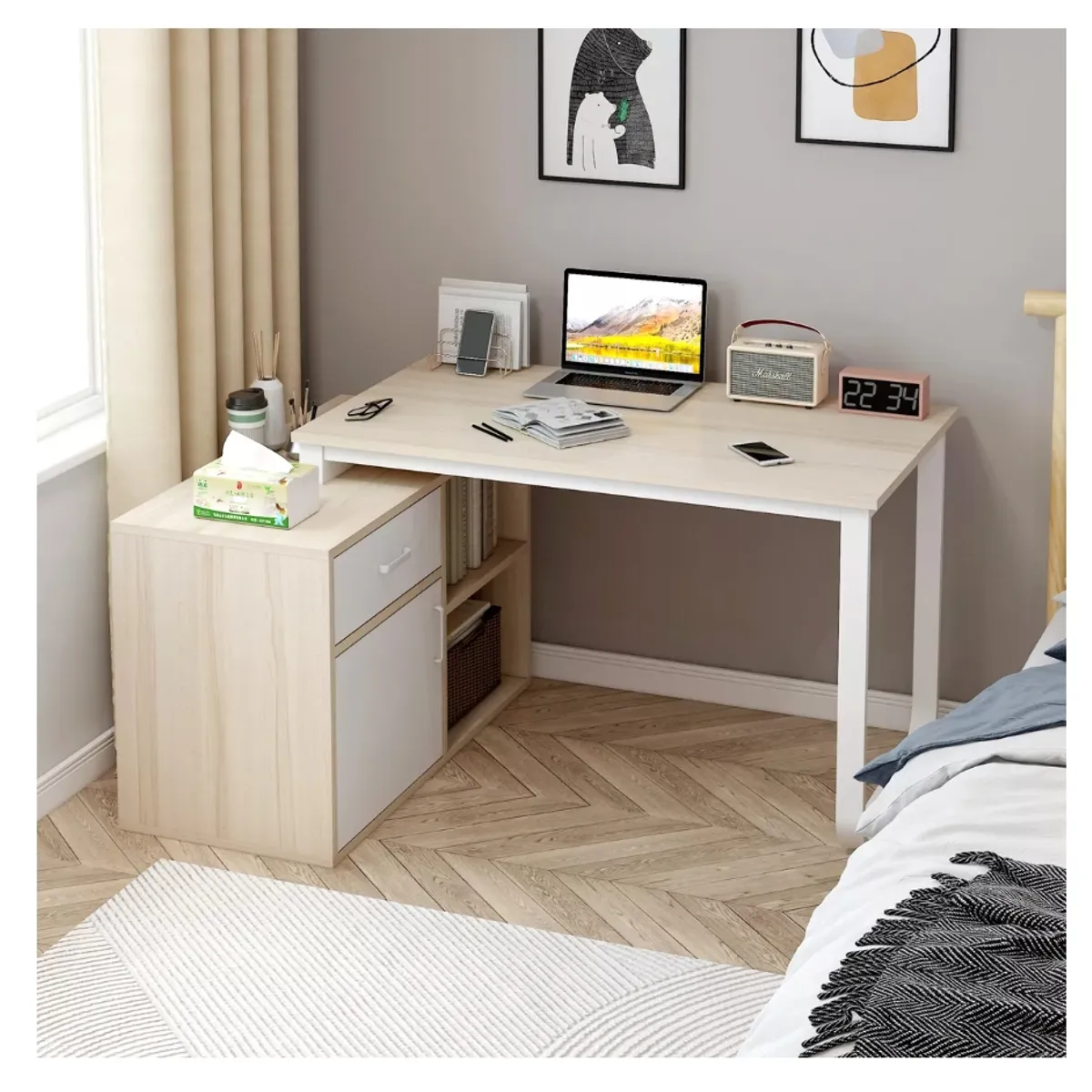 HOMER DESIGN - Escritorio Mesa Forma L Esquinero Moderno 120X50X75cm80X30X63cm