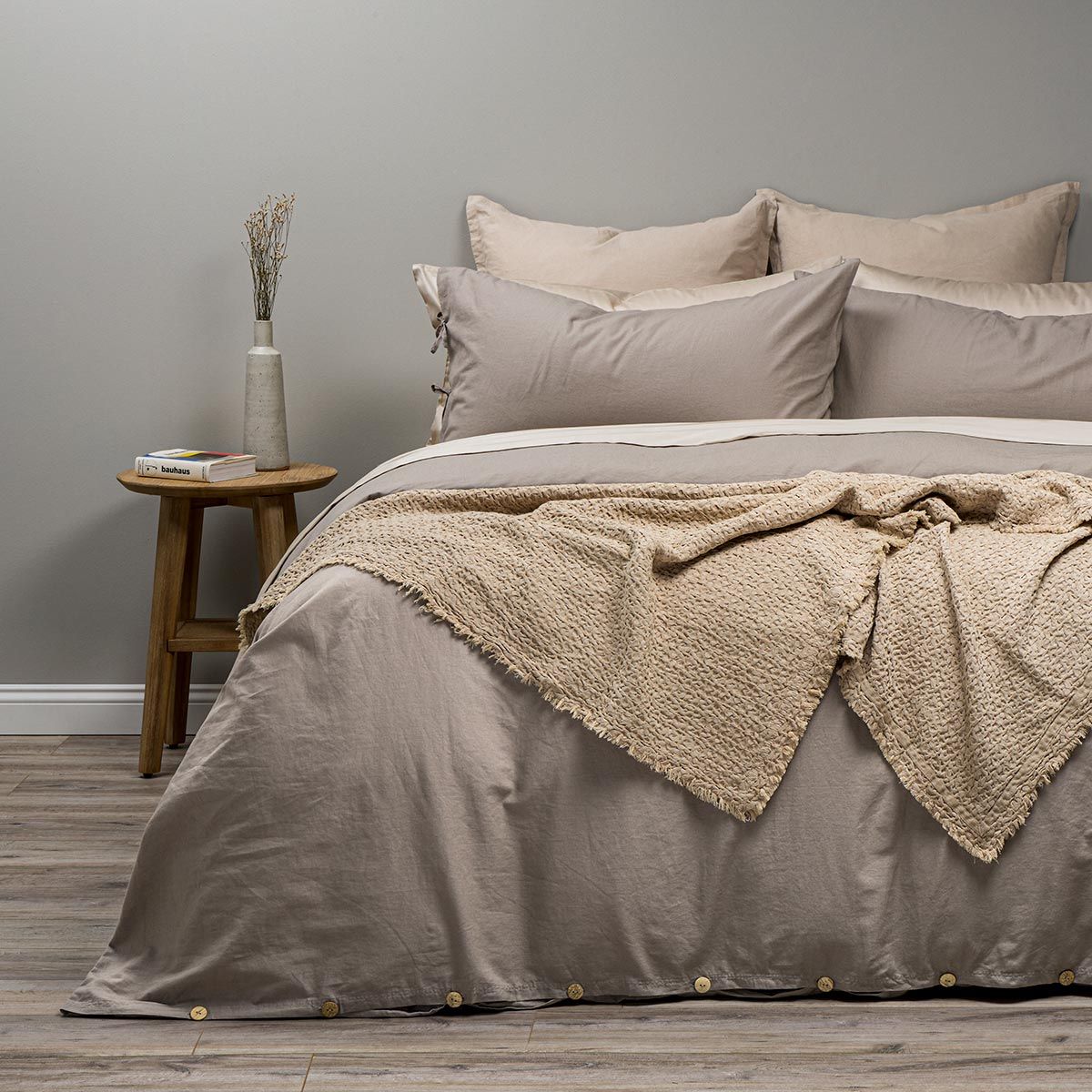 ROSEN - Funda Plumón Rosen Lino-Algodón Pure Liso 2 Plazas Topo