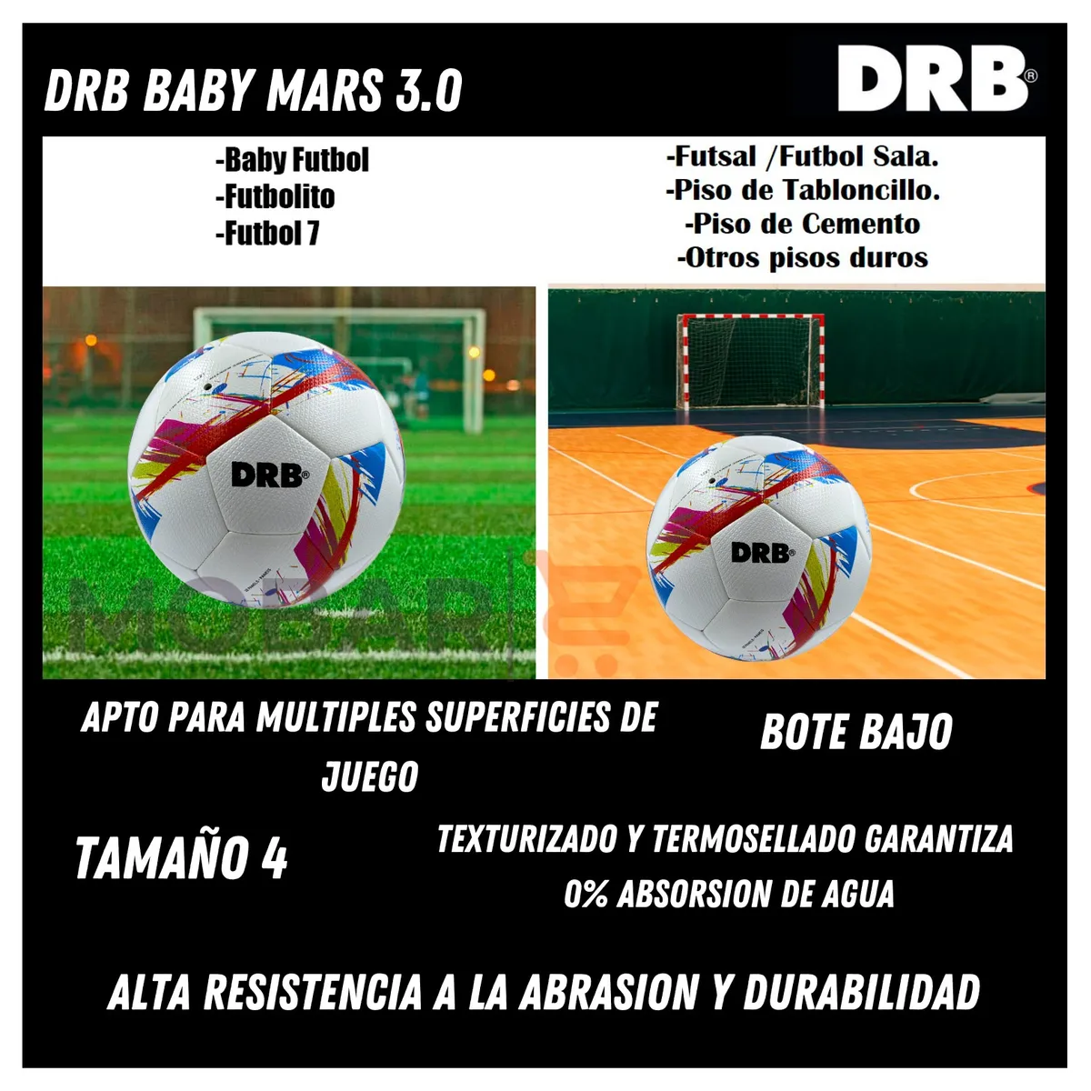 DRB - Balon Pelota Baby Futbol Futbolito N°4 Drb Mars Bote Bajo