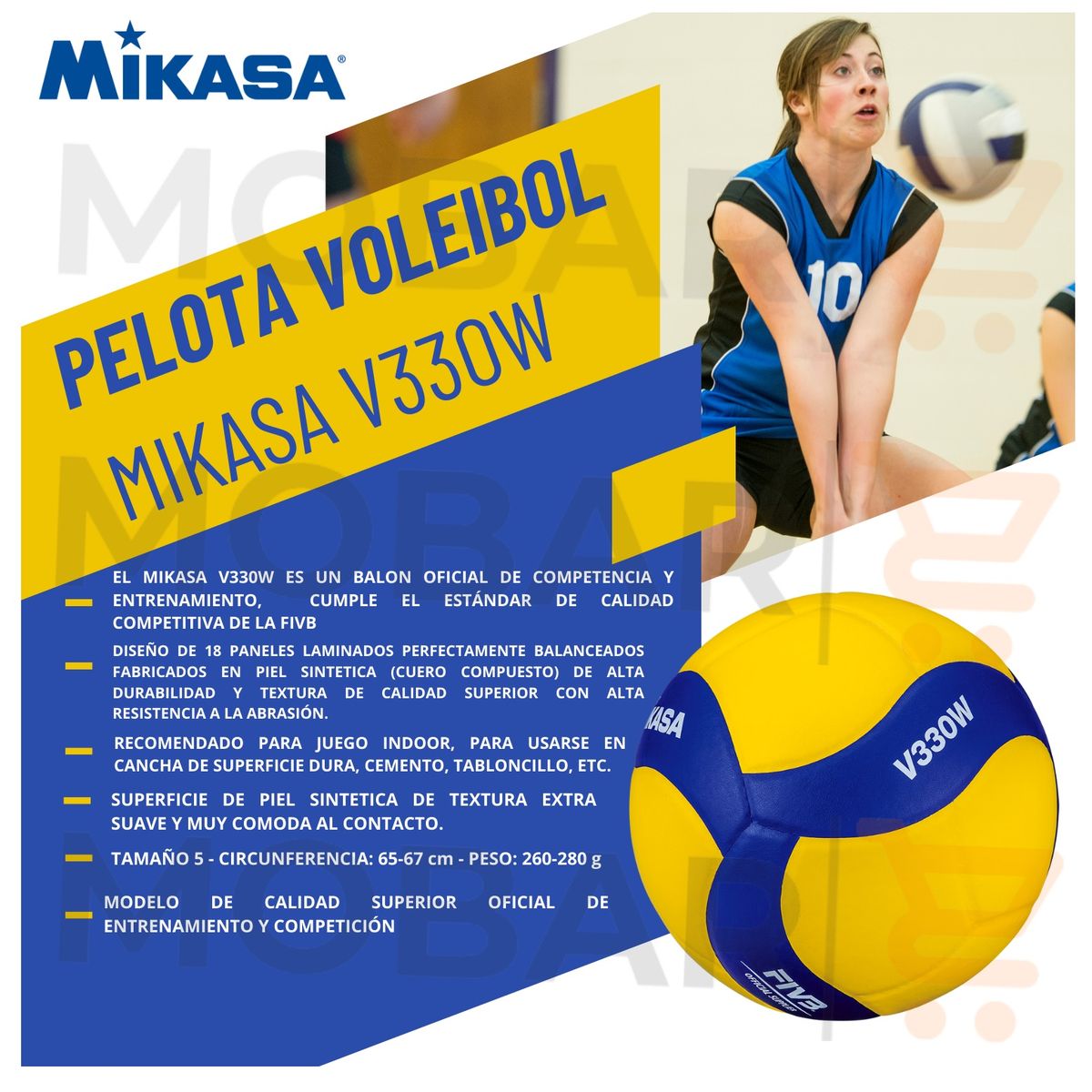 MIKASA - Pelota Volleyball Balón Voleibol Voley Mikasa V330w Oficial