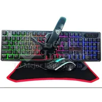 Pack Gamer 4 En 1 Teclado - Mouse - Audifonos - Mouse Pad Luces Rgb