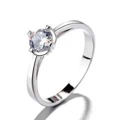 GENERICO - Anillo Plata 925 Solitario Circón Compromiso Mujer Elegante Joya