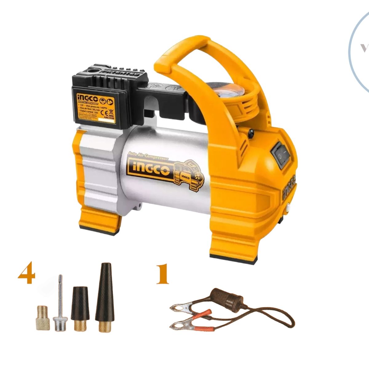 INGCO - Compresor De Aire Para Auto Ingco 12v 140 Psi 10 A + 5 Acces