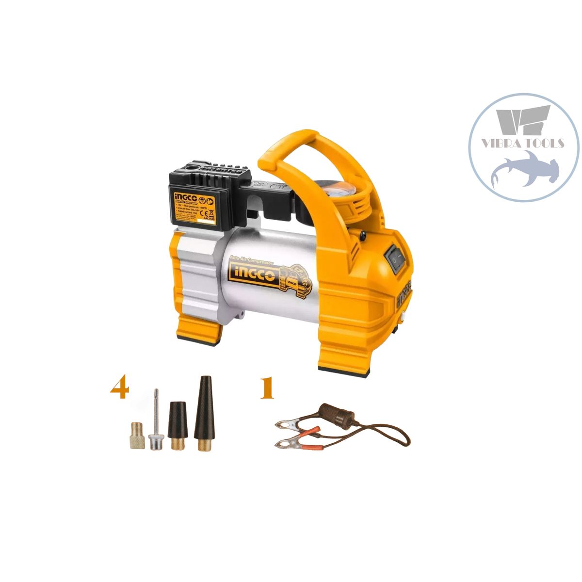 INGCO - Compresor De Aire Para Auto Ingco 12v 140 Psi 10 A + 5 Acces