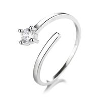 Anillo Ajustable Plata 925 Mujer Solitario Circón Compromiso Elegante
