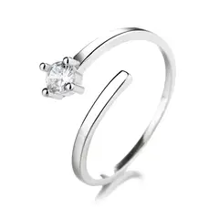GENERICO - Anillo Ajustable Plata 925 Mujer Solitario Circón Compromiso Elegante
