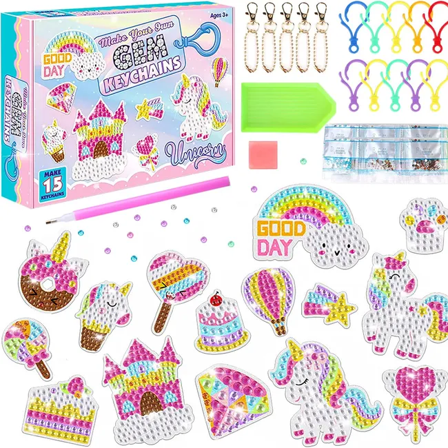 GENERICO - Set de llaveros pintura diamante - Unicornio