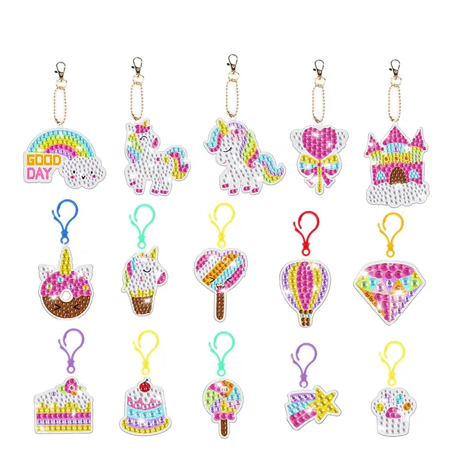 GENERICO - Set de llaveros pintura diamante - Unicornio