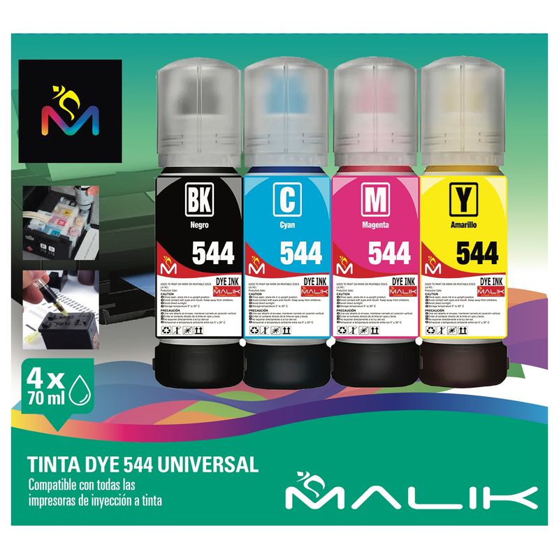 MALIK - Pack 4 Tintas compatible Epson Ecotank L375 / L380 / L395/ L455