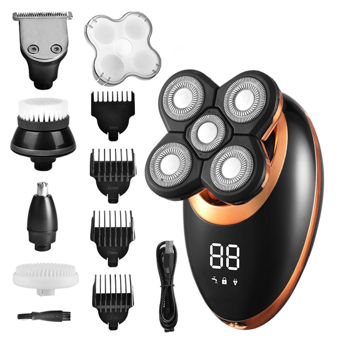 KUANGYE - Afeitadora Electrica 5 En 1 Rasuradora De Cabeza Y Cuerpo