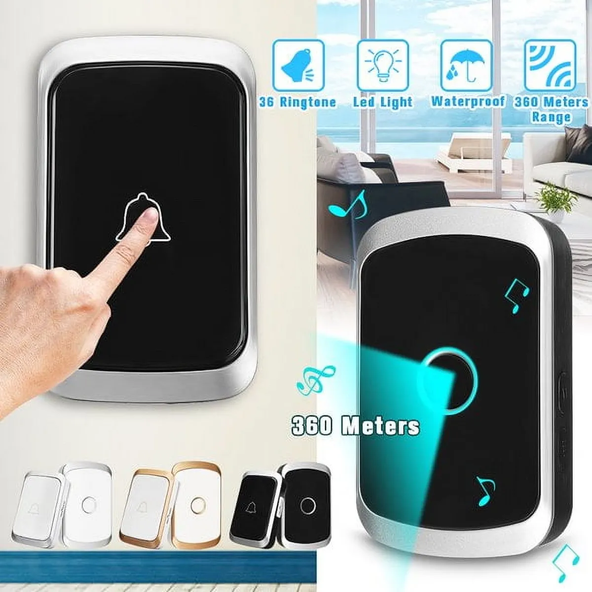 AIZO - Timbre Inalámbrico Exterior Portátil Puertas Timbre Portero negro