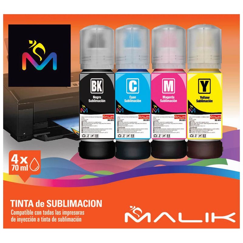 MALIK - Pack 4 Tintas sublimacion compatible Epson Ecotank T544 L3210