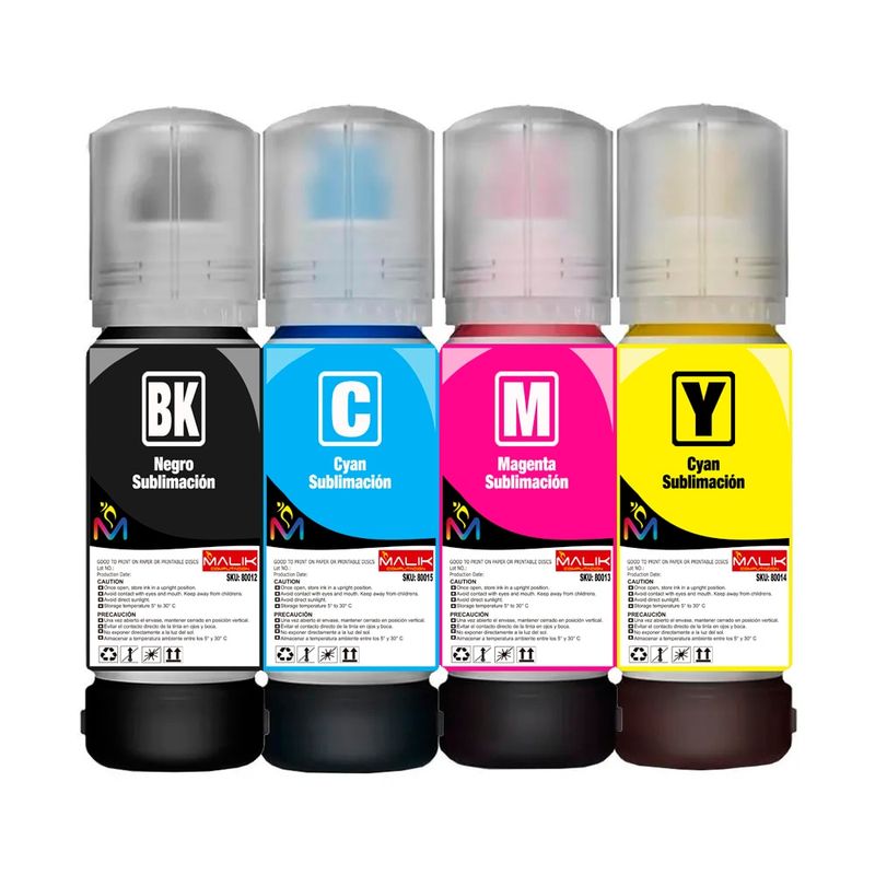 MALIK - Pack 4 Tintas sublimacion compatible Epson Ecotank T544 L3250