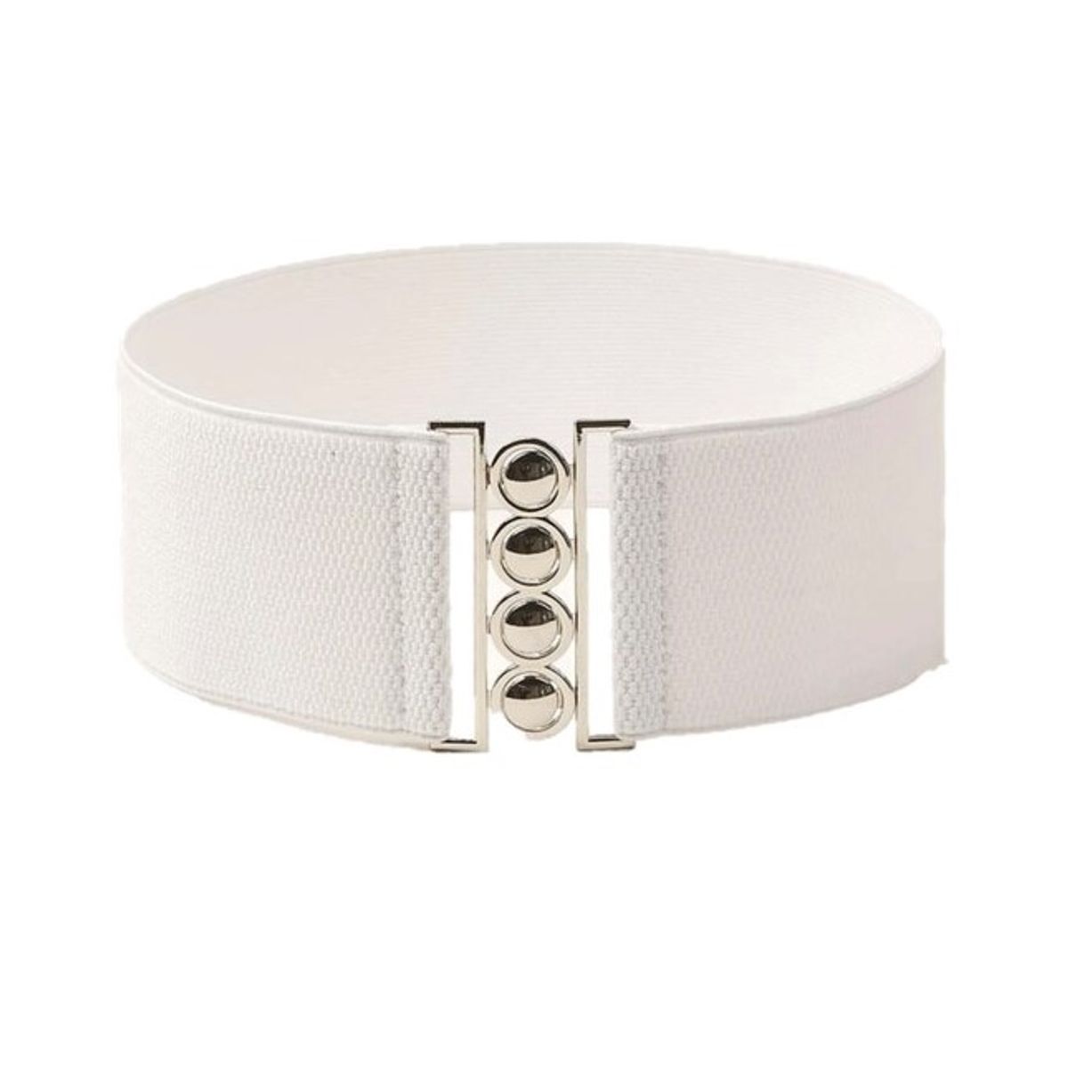 GENERICO - Cinturón mujer elasticado ancho 7.5 cm hebilla tipo gancho plateada