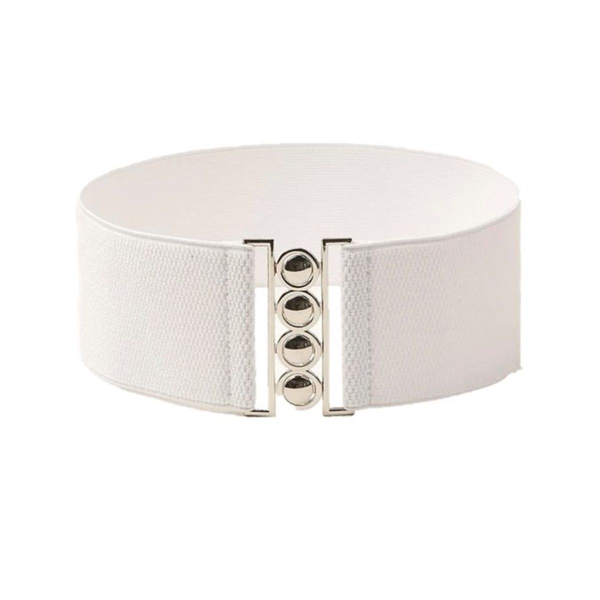 GENERICO - Cinturón mujer elasticado ancho 7.5 cm hebilla tipo gancho plateada
