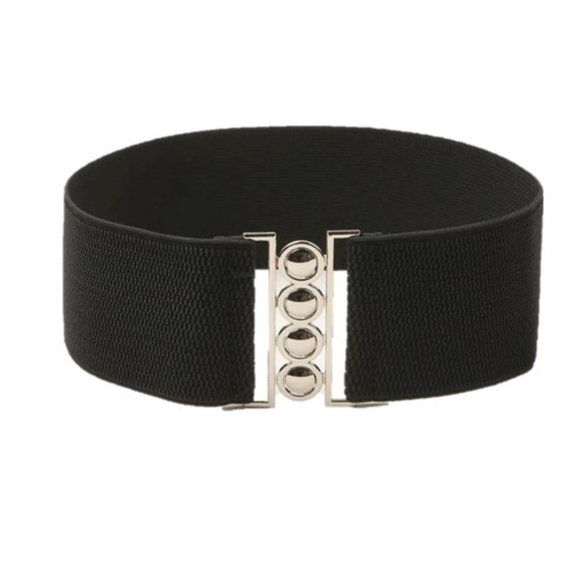 GENERICO - Cinturón mujer elasticado ancho 7.5 cm hebilla tipo gancho plateada