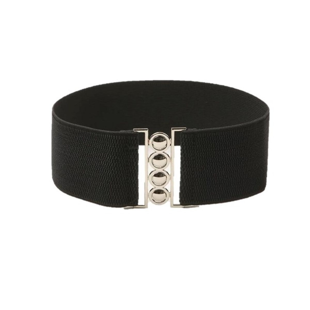 GENERICO - Cinturón mujer elasticado ancho 7.5 cm hebilla tipo gancho plateada