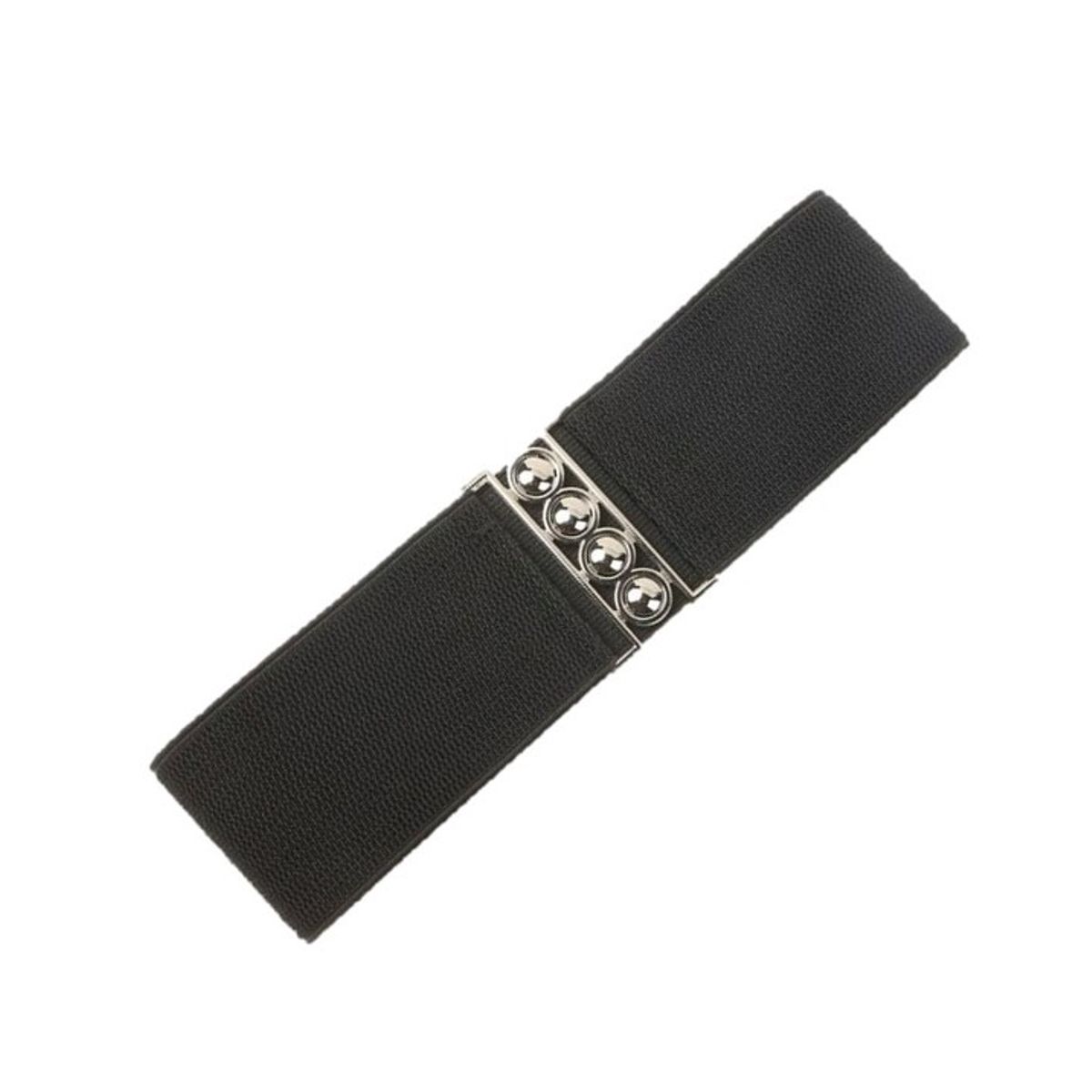 GENERICO - Cinturón mujer elasticado ancho 7.5 cm hebilla tipo gancho plateada