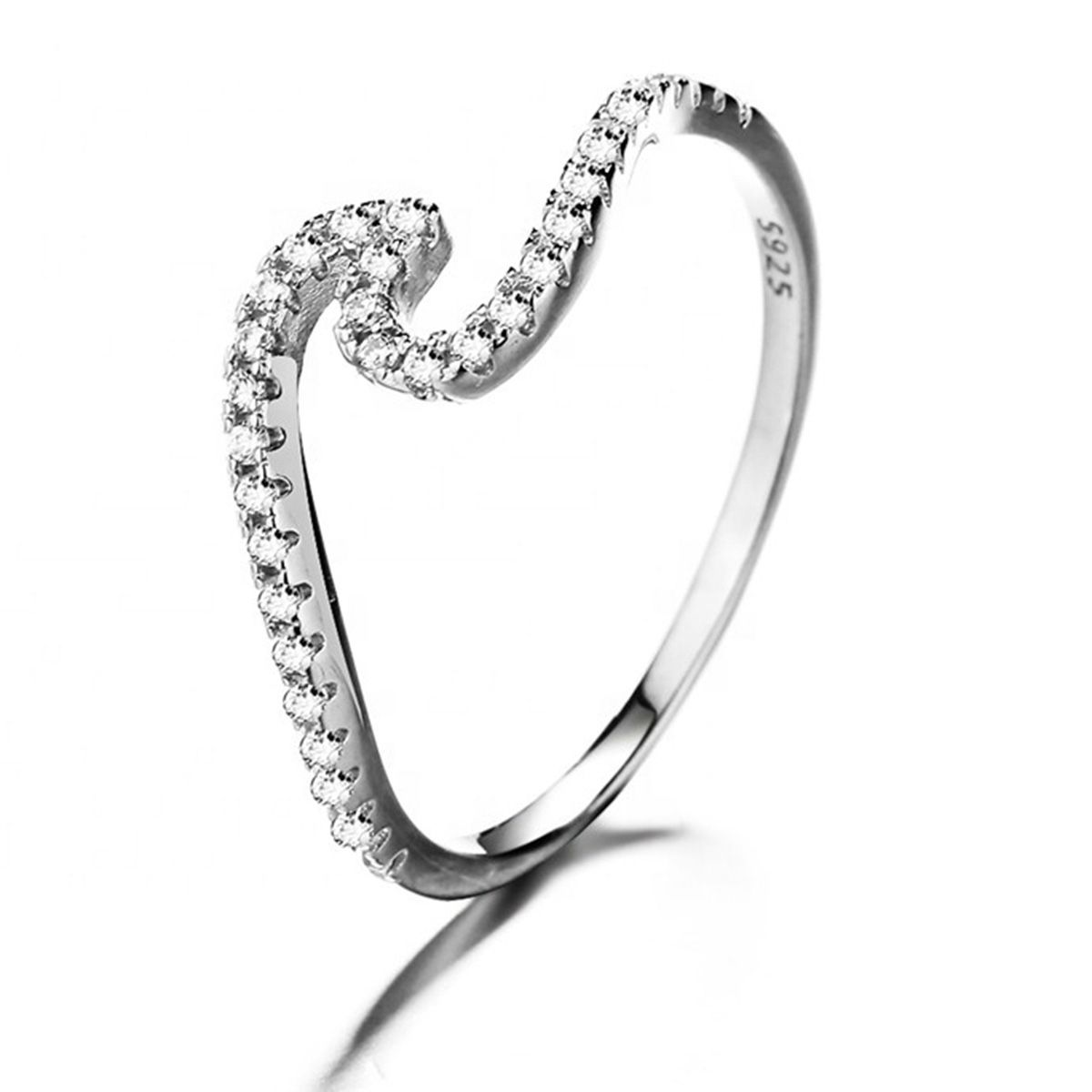 GENERICO - Anillo Plata 925 Mujer Ola Circones Estilo Juvenil Moderno Joya