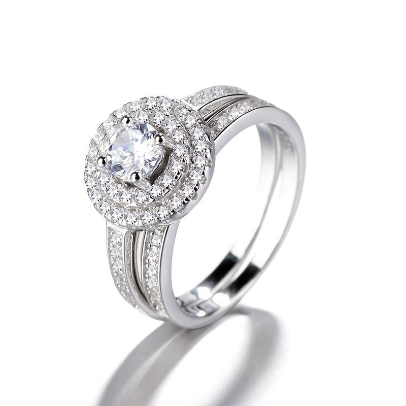 GENERICO - Anillo Doble Plata 925 Compromiso Mujer Elegante Circones Joya