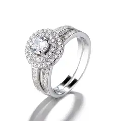 GENERICO - Anillo Doble Plata 925 Compromiso Mujer Elegante Circones Joya