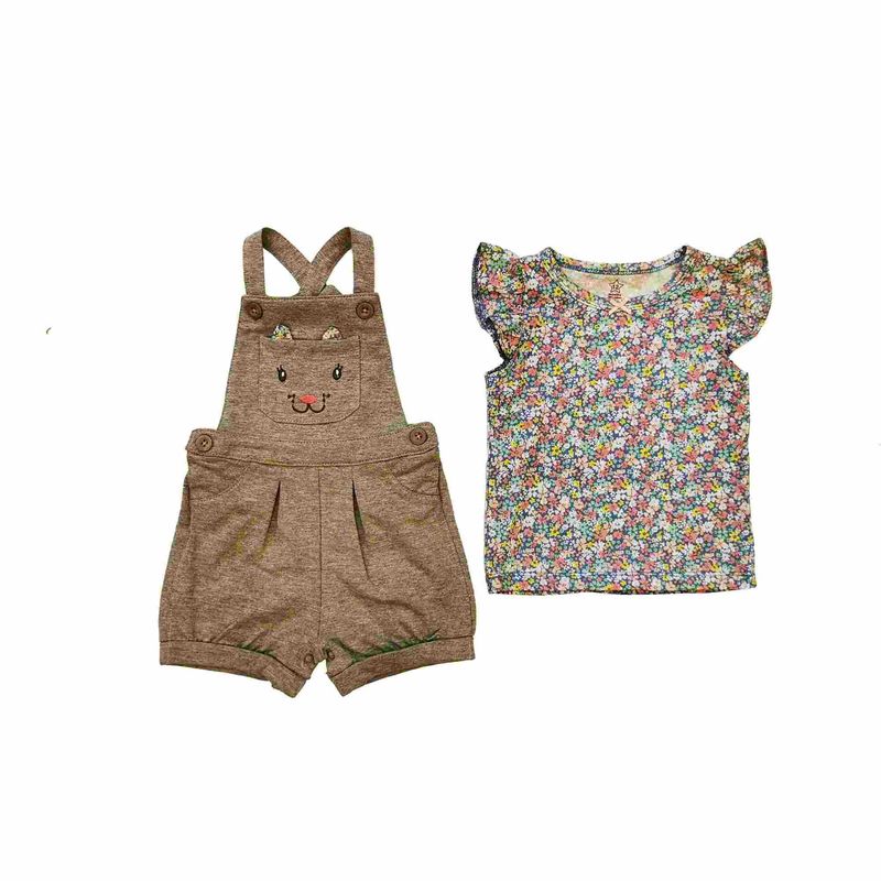 TEDMIMAK - Jardinera mas polera bebé gris Osita flores