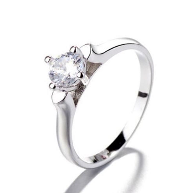 GENERICO - Anillo Plata 925 Circón Solitario Compromiso Elegante Amor Mujer