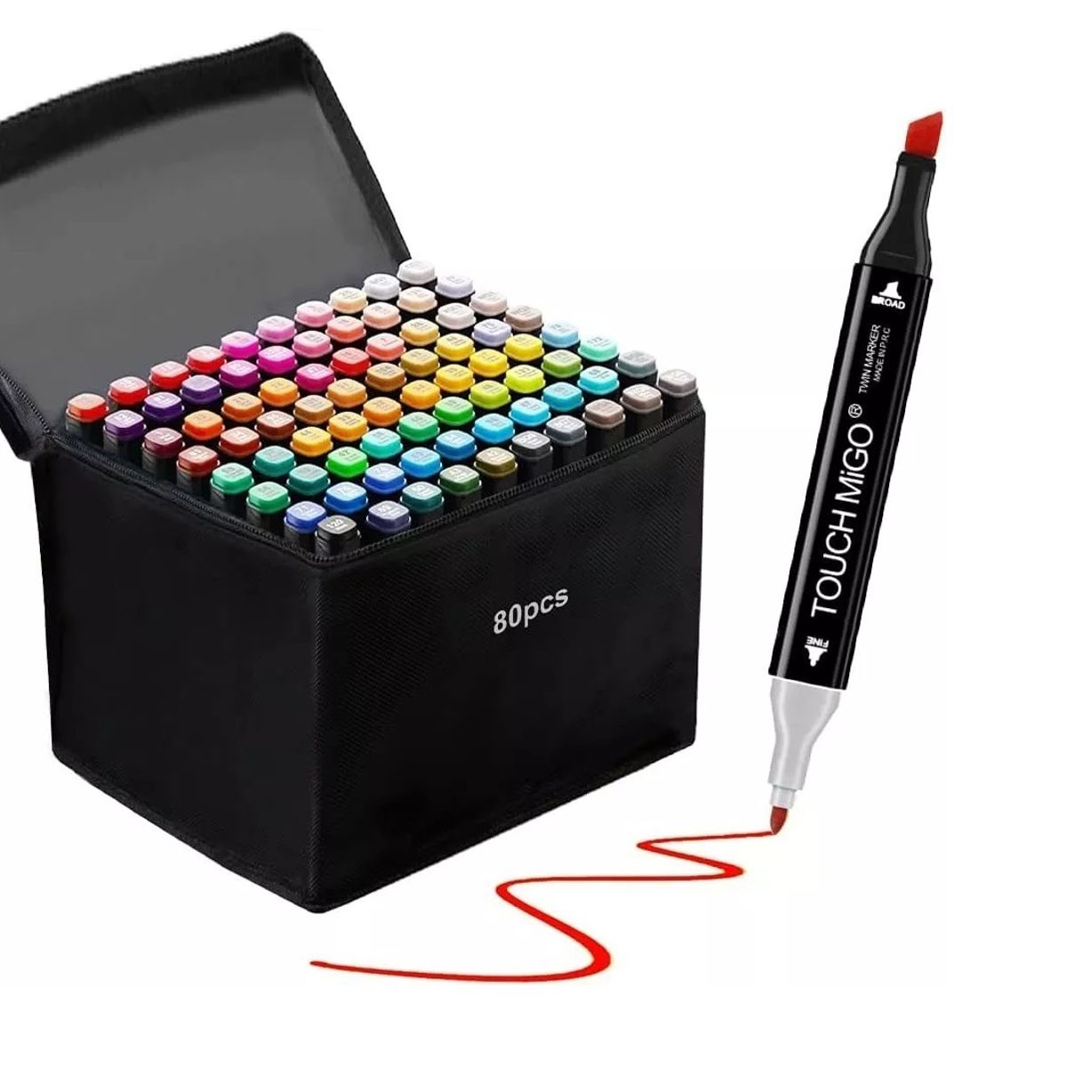 GENERICO - Set 80 Marcadores Doble Punta Con Estuche Plumones