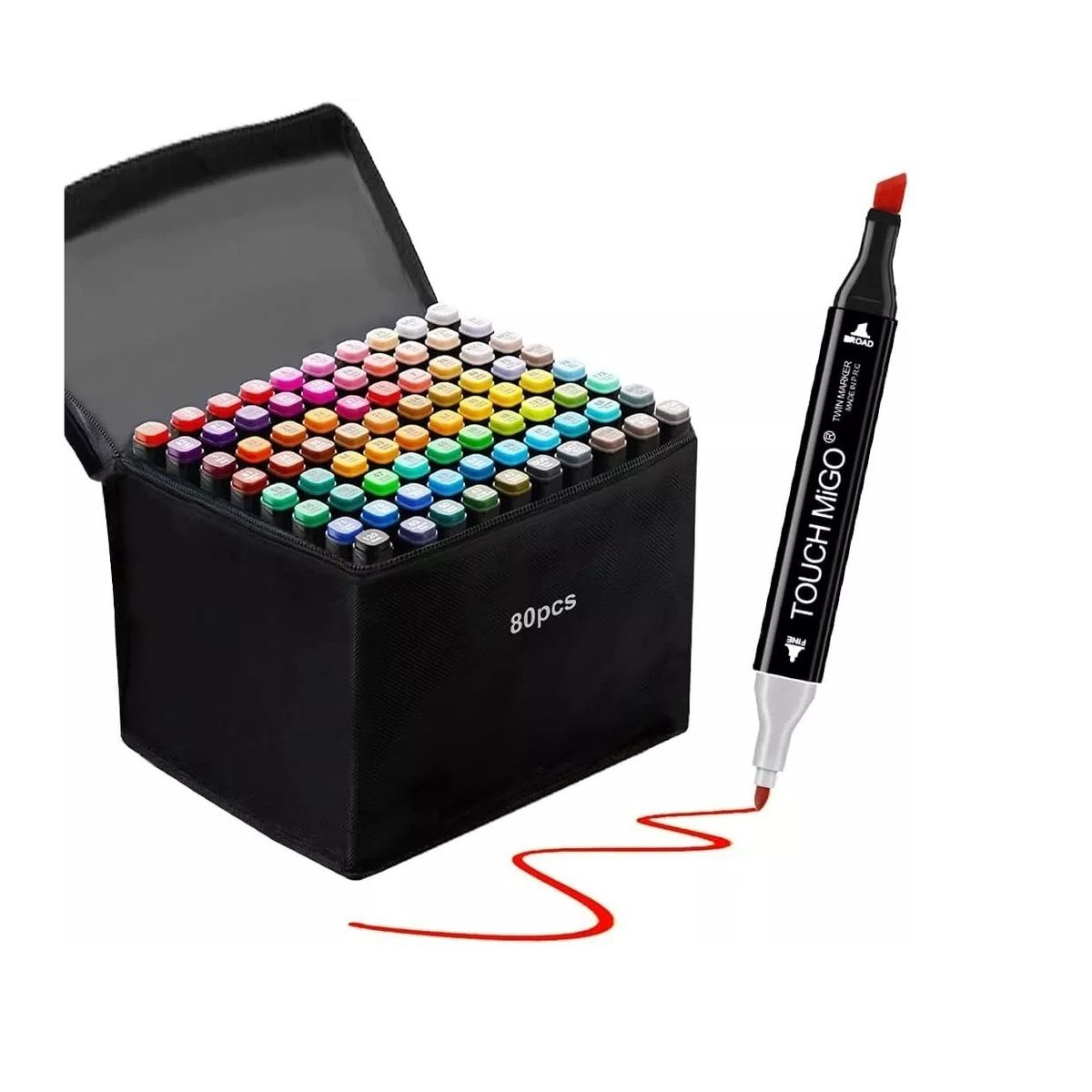 GENERICO - Set 80 Marcadores Doble Punta Con Estuche Plumones