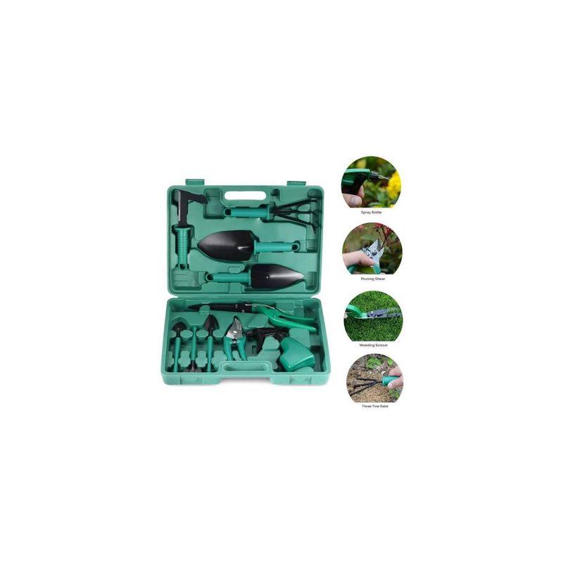 GENERICO - Kit Herramientas Jardinería Acero Rastrillo Tijera Podar