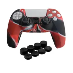 GENERICO - Funda Para Control Ps5 Dualsense + 8 Grips Camuflaje Rojo
