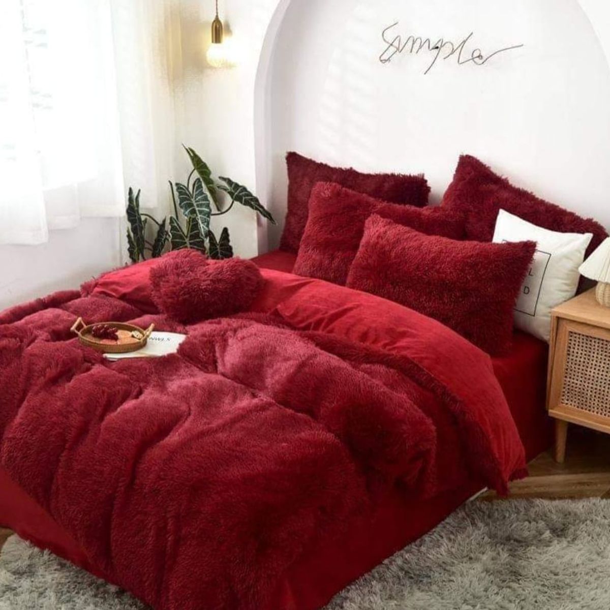 GENERICO - Cobertor de invierno peludo con chiporro 2 Plazas - Burdeo