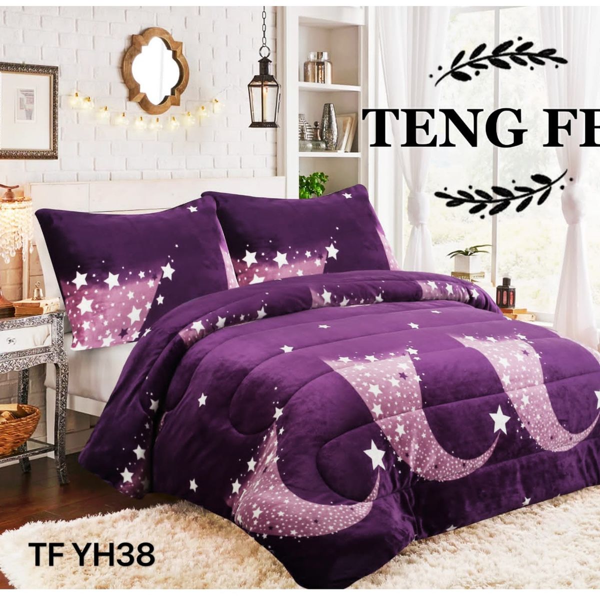 GENERICO - Plumon Cobertor de invierno plush y chiporro 2 plazas - Morado
