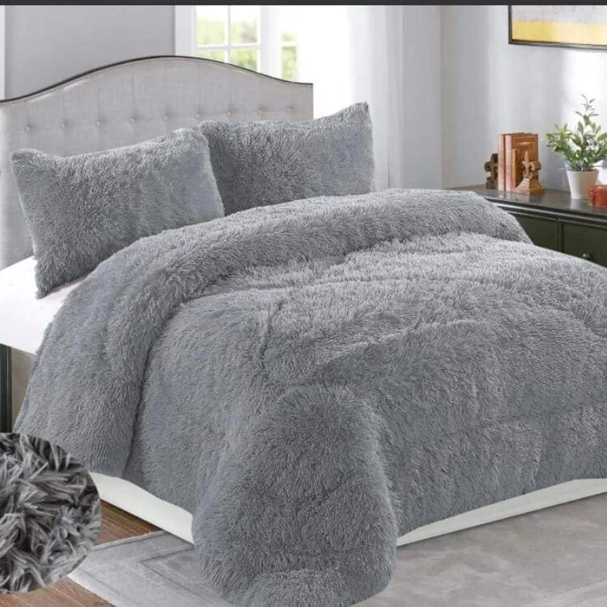 GENERICO - Plumon Cobertor de invierno peludo con chiporro 2 Plazas - Gris