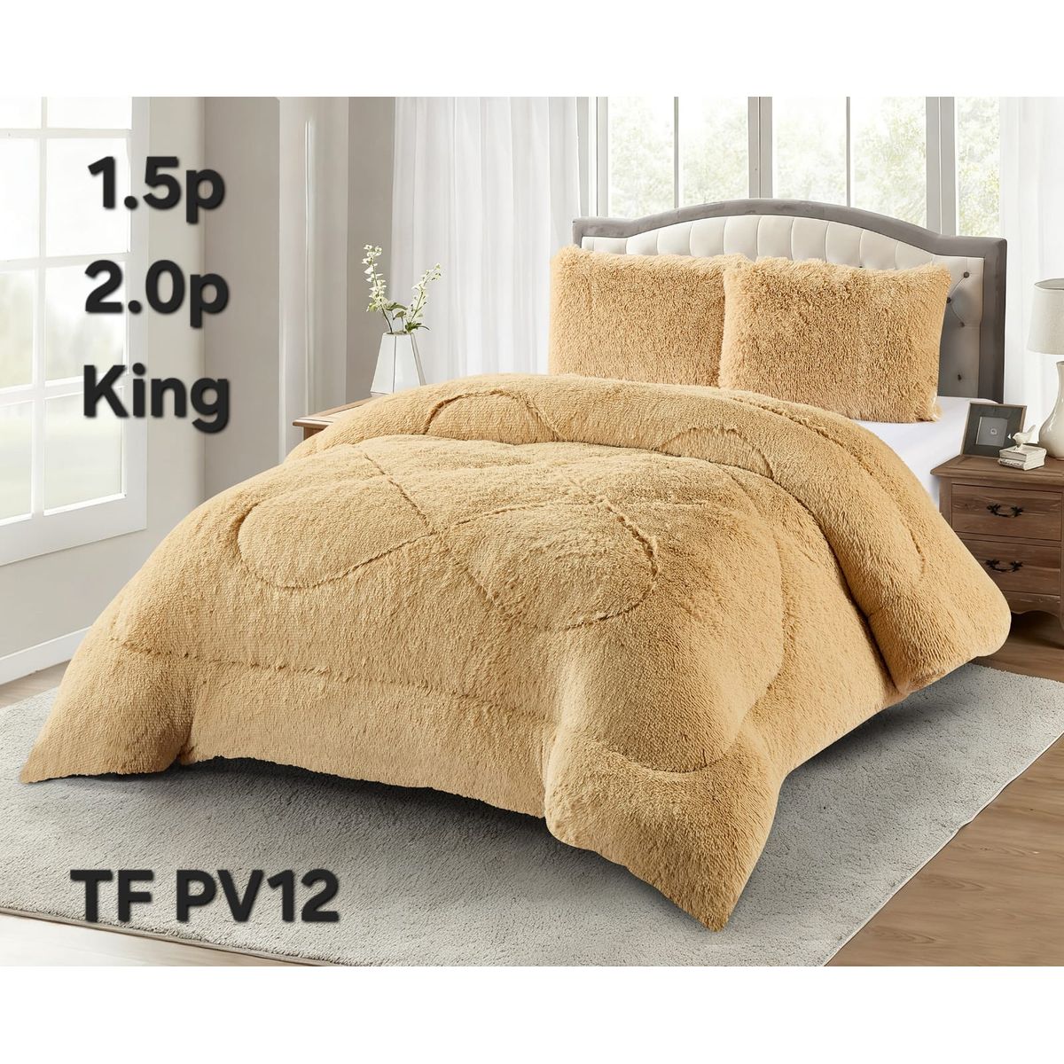 GENERICO - Plumon Cobertor de invierno peludo con chiporro 2 Plazas - Beige