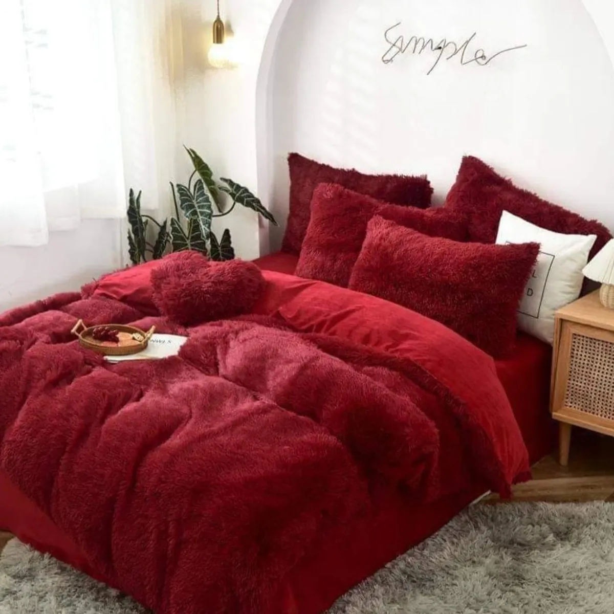 GENERICO - Plumon Cobertor de invierno peludo con chiporro 2 Plazas - Burdeo