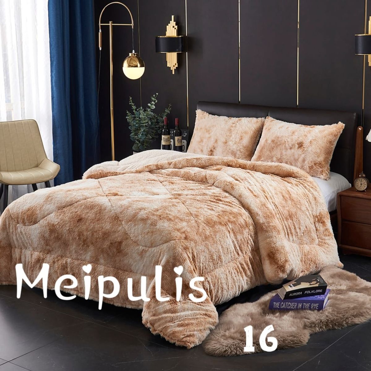 GENERICO - Plumon de invierno peludo con chiporro 2 Plazas - Beige Jaspeado