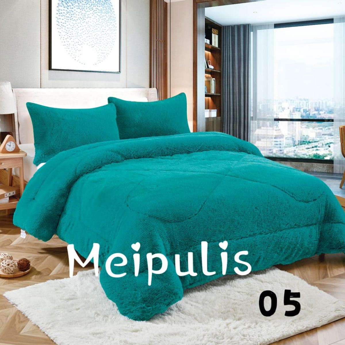 GENERICO - Plumon Cobertor de invierno peludo con chiporro 2 Plazas - Turquesa