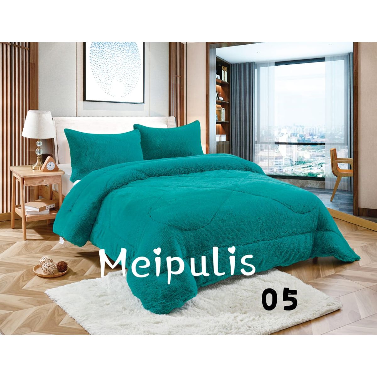 GENERICO - Plumon Cobertor de invierno peludo con chiporro 2 Plazas - Turquesa