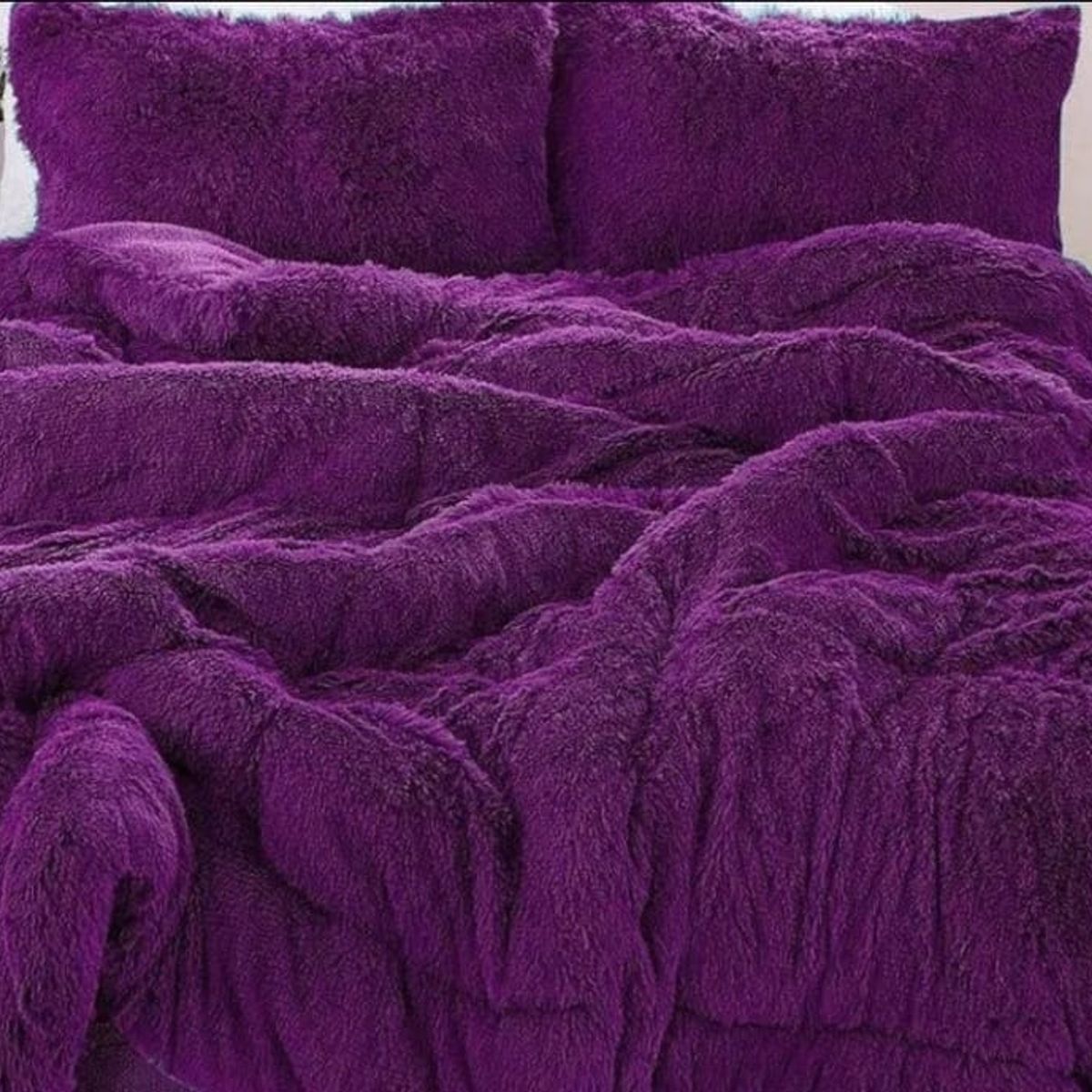GENERICO - Plumon Cobertor de invierno peludo con chiporro 2 Plazas - Morado