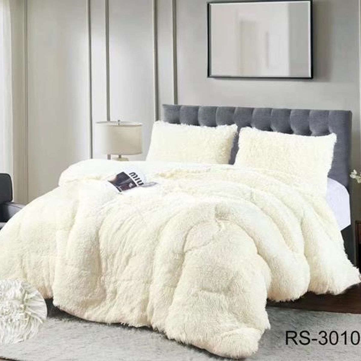 GENERICO - Plumon Cobertor de invierno peludo y chiporro 2 Plazas Blanco Invierno