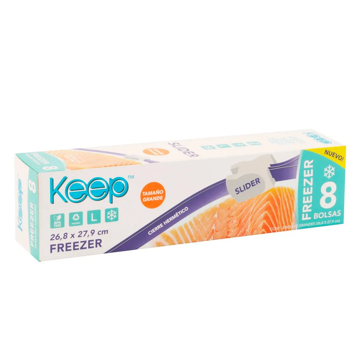 KEEP - 8 Bolsas Freezer Cierre Hermético Slider 26,8x27,9cm L Keep