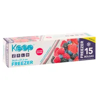15 Bolsas Freezer Doble Cierre Hermético 26,8x27,3cm L