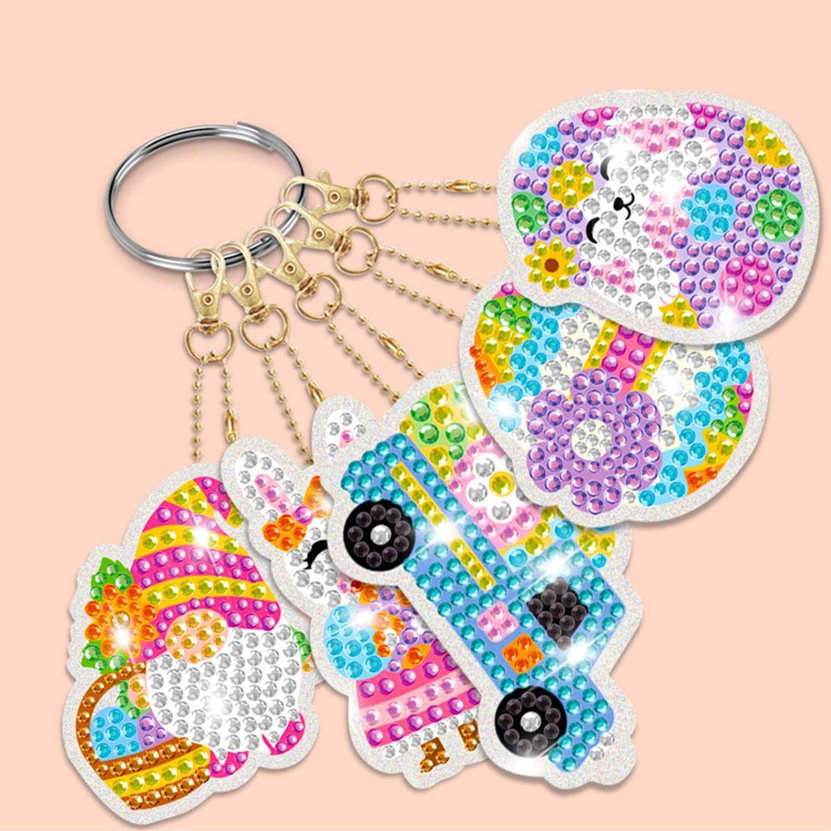 GENERICO - Set de llaveros pintura diamante - Conejo de Pascua