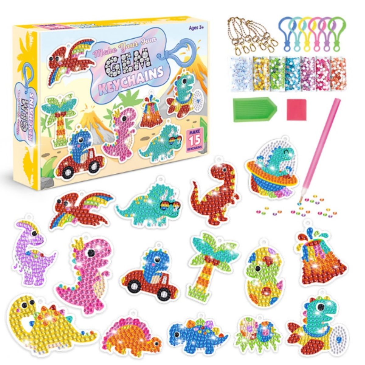 GENERICO - Set de llaveros pintura diamante - Dinosaurios