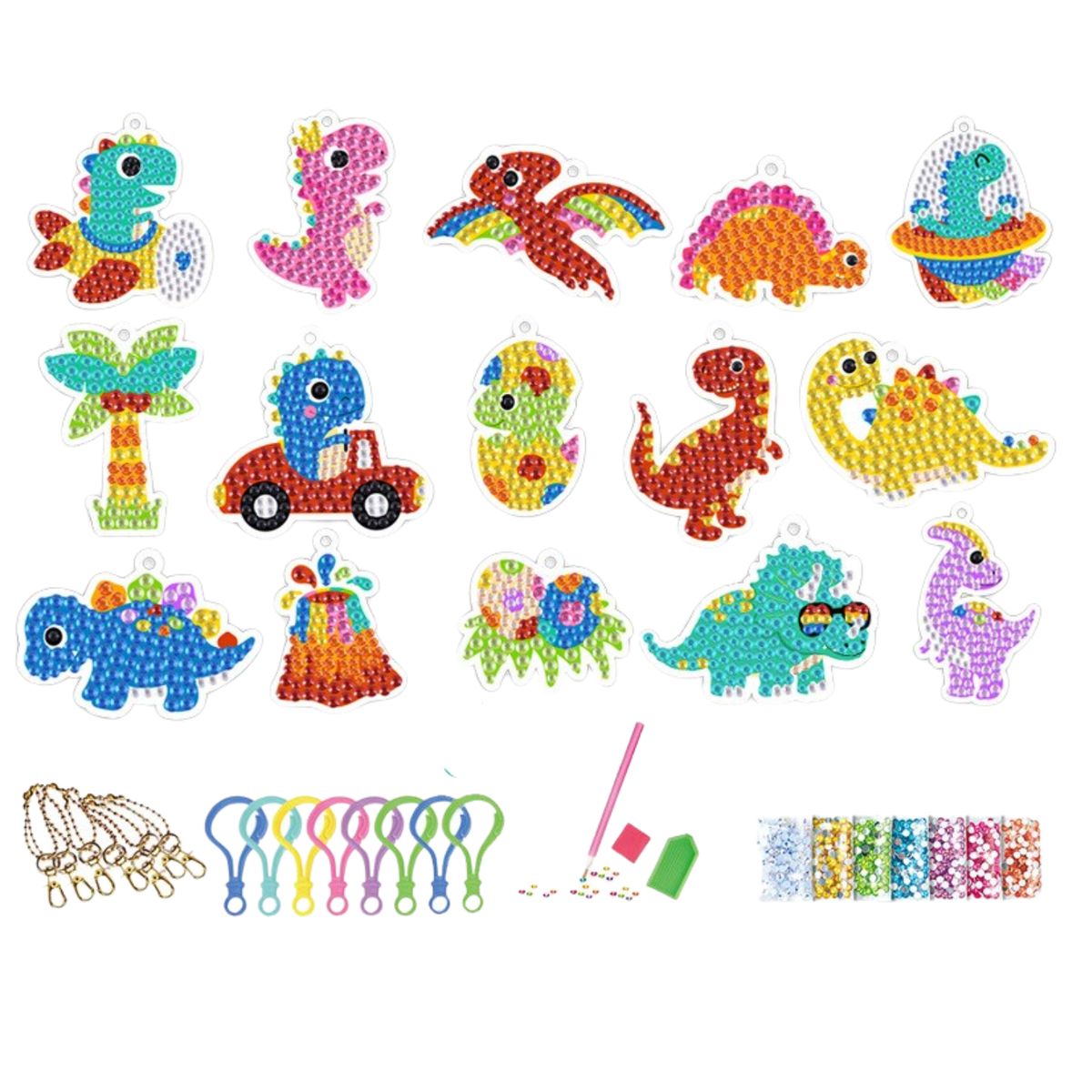 GENERICO - Set de llaveros pintura diamante - Dinosaurios