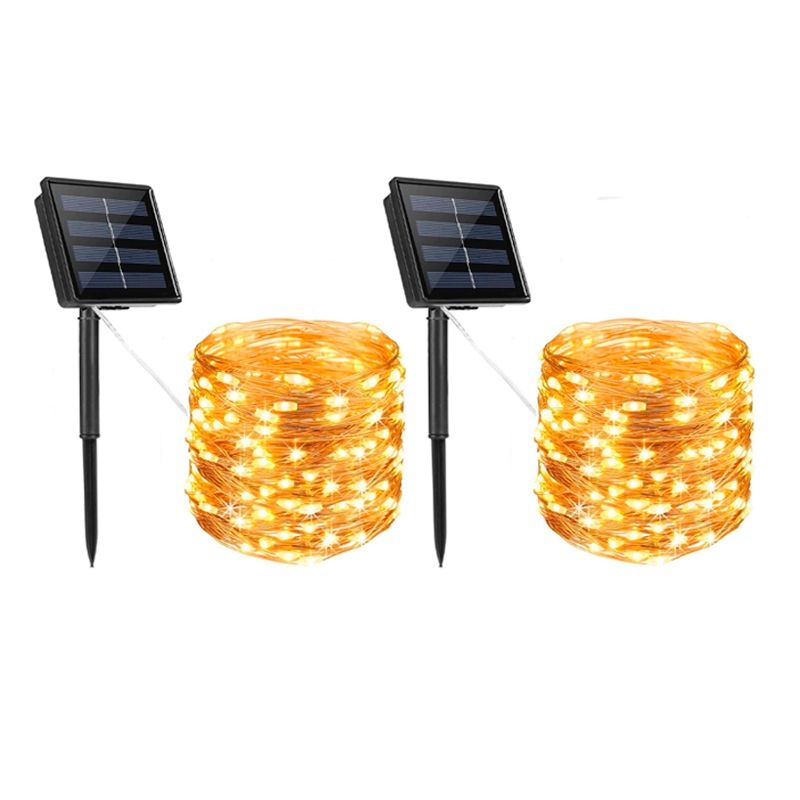 GENERICO - Pack 2 Guirnalda de Luces Led Solar 10 Mts Luz Cálida
