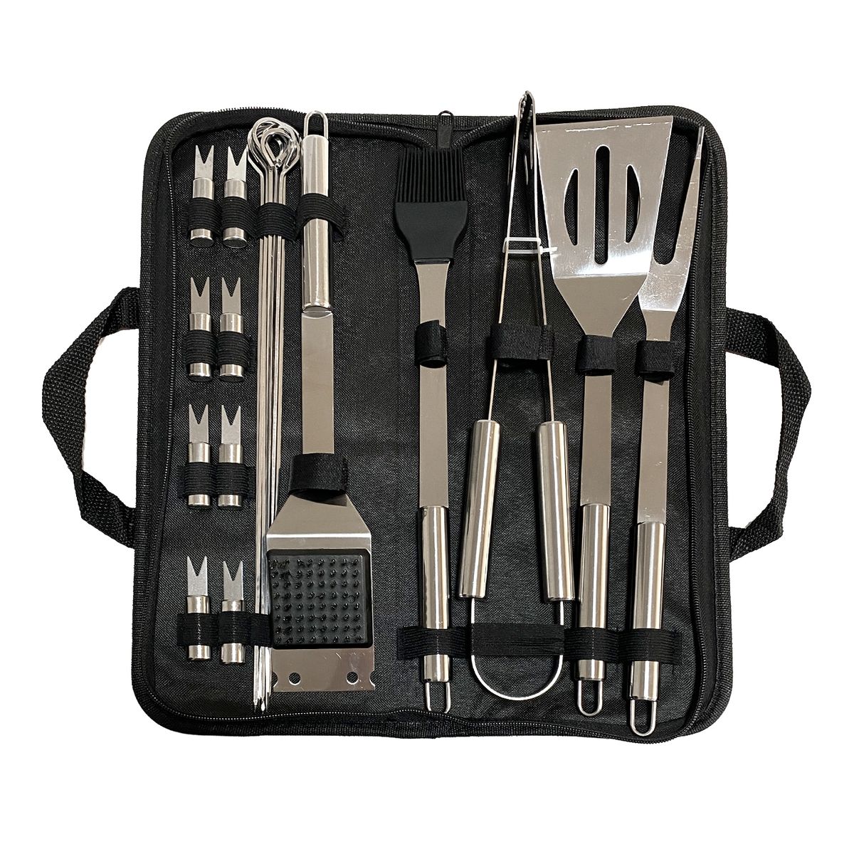 INDUSBORD - Set Parrillera 20 Piezas Acero Inoxidable Y Bolso Para Asado